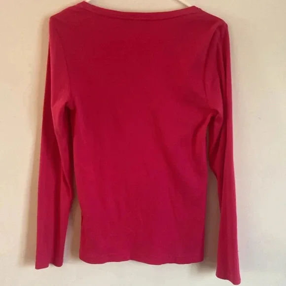 Polo Scoop Neck Long Sleeve Shirt Sz L Bright Pink 100% Cotton - Picture 4 of 7
